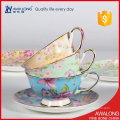 coffee shop beautiful tea cups / modern floral tea cups / high quality elegant china coffee cups